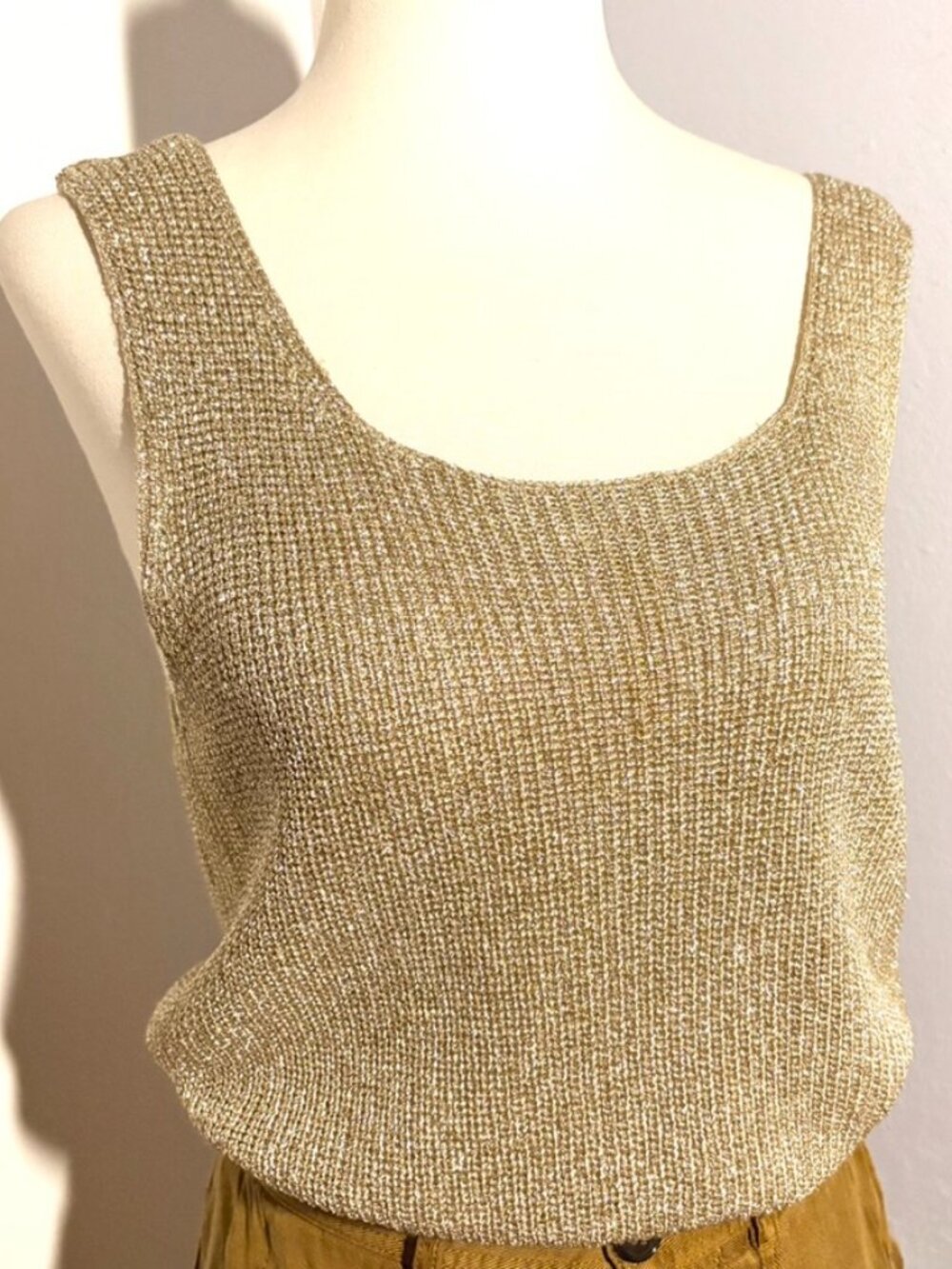 Metallic Gold Knit Tank Blouse Vintage 1970s size Small /Medium